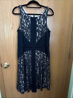 Taylor Black Lace Midi Dress over beige lining